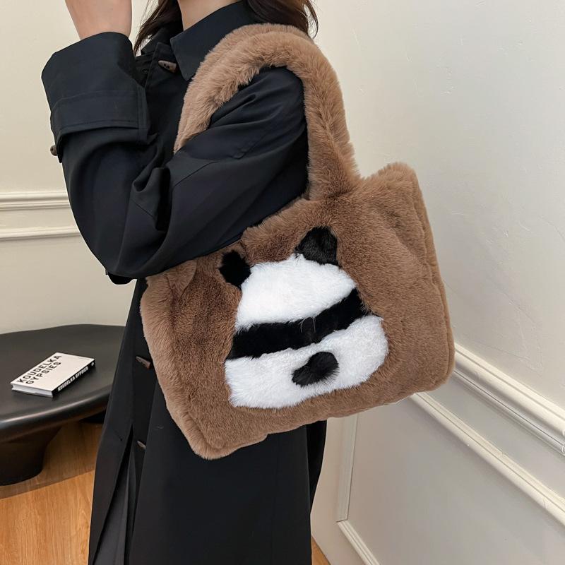 Geantă tote pluș nișă creativă fund panda 2025 nouă geantă de mână drăguță de mare capacitate geantă de umăr simplă geantă de umăr oblică