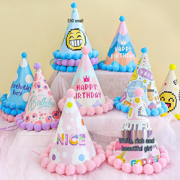Creative Birthday Cake Pom-Pom Party Hat for Kids & Adults