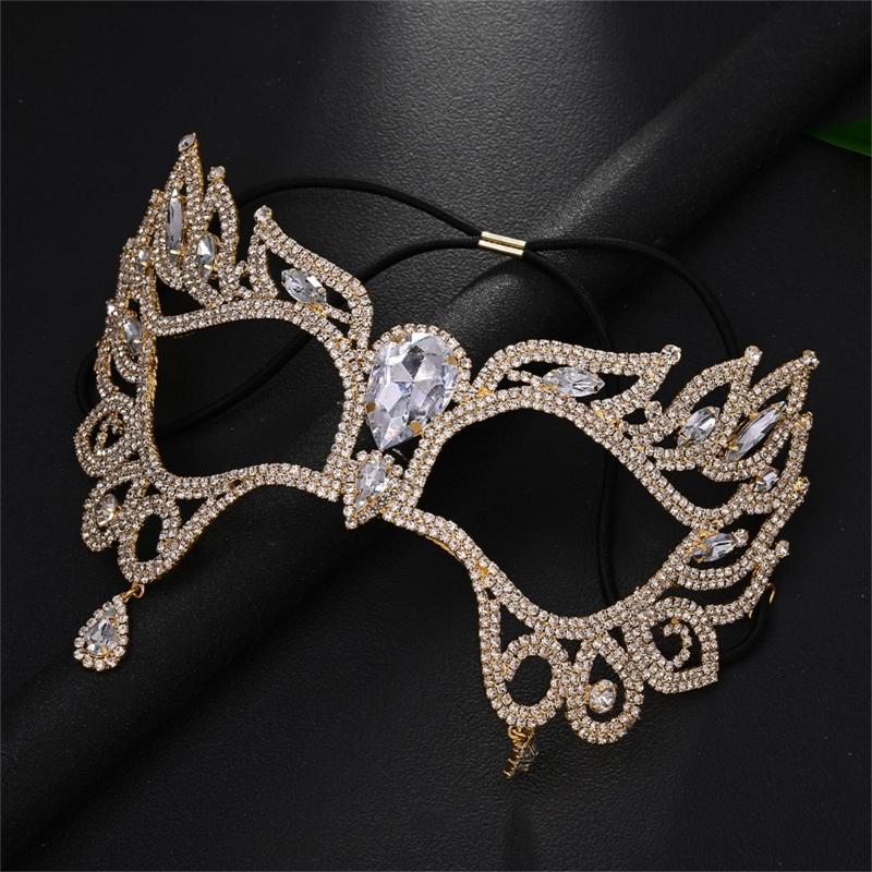 Comfortable Alloy Face Mask with Rhinestones Design Half Face Cover for Role Playing and Parties Secure Structure