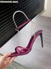 Fashion Pointed Toe Metal Chain High-Heeled Shoes for Women Summer Stiletto Heel Satin Open-Toe Sandals Sexy Purple 2025 New Styles