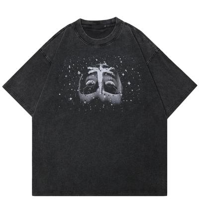 2024 Streetwear Dim Face Graphic Unisex T-Shirt Baumwolle Gewaschen Schwarz T-shirt Unisex Tops Tees Sommer Kurzen Ärmeln T Hemd