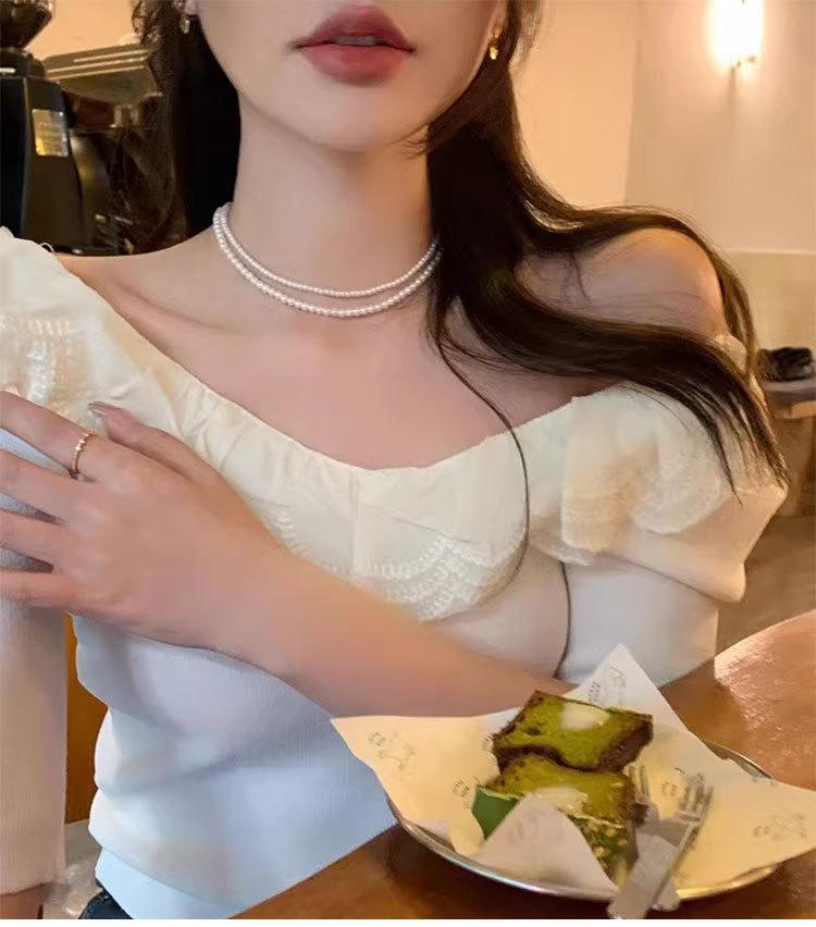 S925 Silver Mother-of-Pearl Pearl Necklace for Women - High-End, Lustrous, Round Beads On Clavicle Chain, Trendy Choker Design.