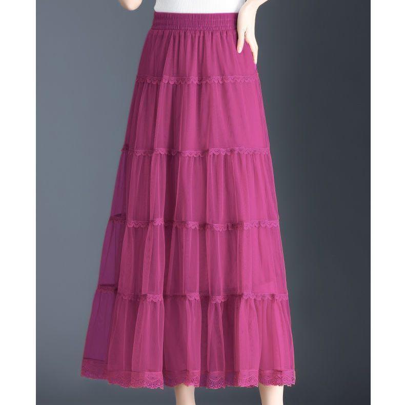 Mesh Half Skirt Autumn Half Skirt Lace Lace Long Skirt A-line Pleated Cake Skirt