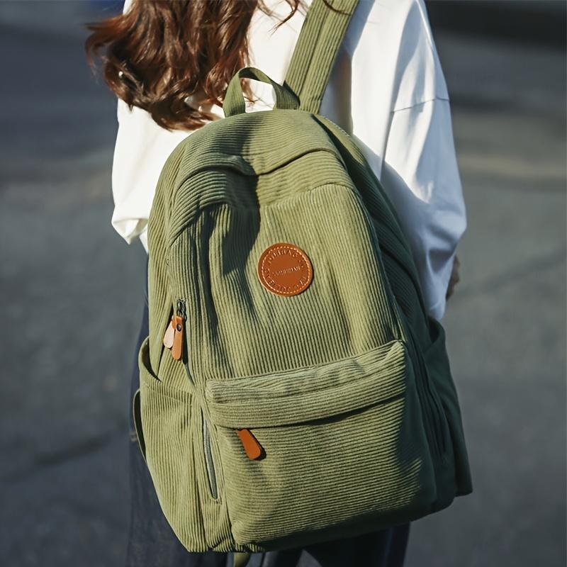 Women's Olive Green Corduroy Backpack Large Capacity Backpacks Casual Daypack Work School Travel Ideal Gift for Students School
