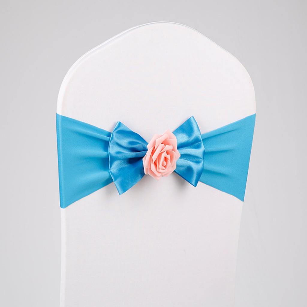 Stretch Chair Sashes Bow Knot Rose Flower Elastic Band Wedding Party Banquet Reception Hotel Event Decoration Chair Cover Sash