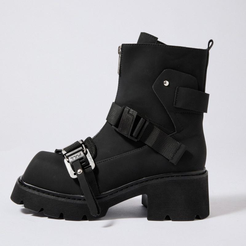 New Autumn Winter Black Warrior Chunky Heel Martin Boots Women Square Toe Trendy Boots