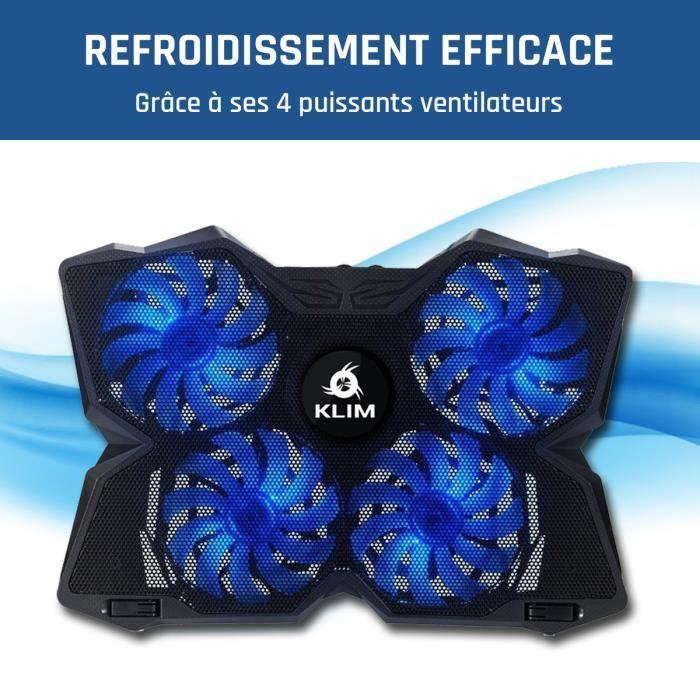 Klim wind - refroidisseur ordinateur portable bleu - refroidissement ultra rapide + 4 ventilateurs silencieux