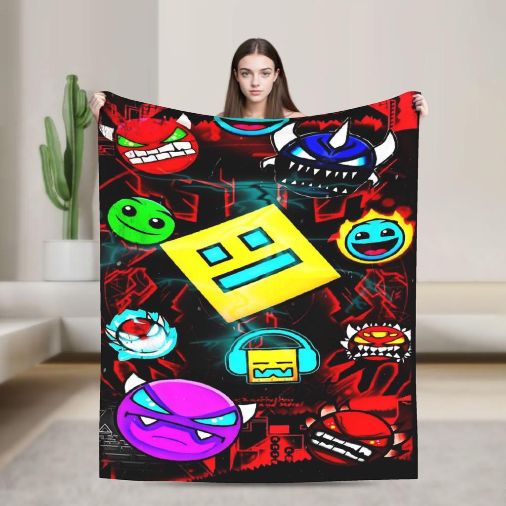 Geometry Dash Games Blankets Flannel Relax Soft Throw Blanket for Bedding Plush Thin Quilt