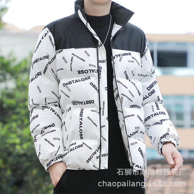 Printed cotton-padded clothes men's winter loose ins stream stand-up collar cotton clothes jacket brand letter couple bread clothes