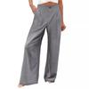 Women Solid High Waist Single Button Front Pleated Loose Wide Leg Comfort Casual Long Trousers