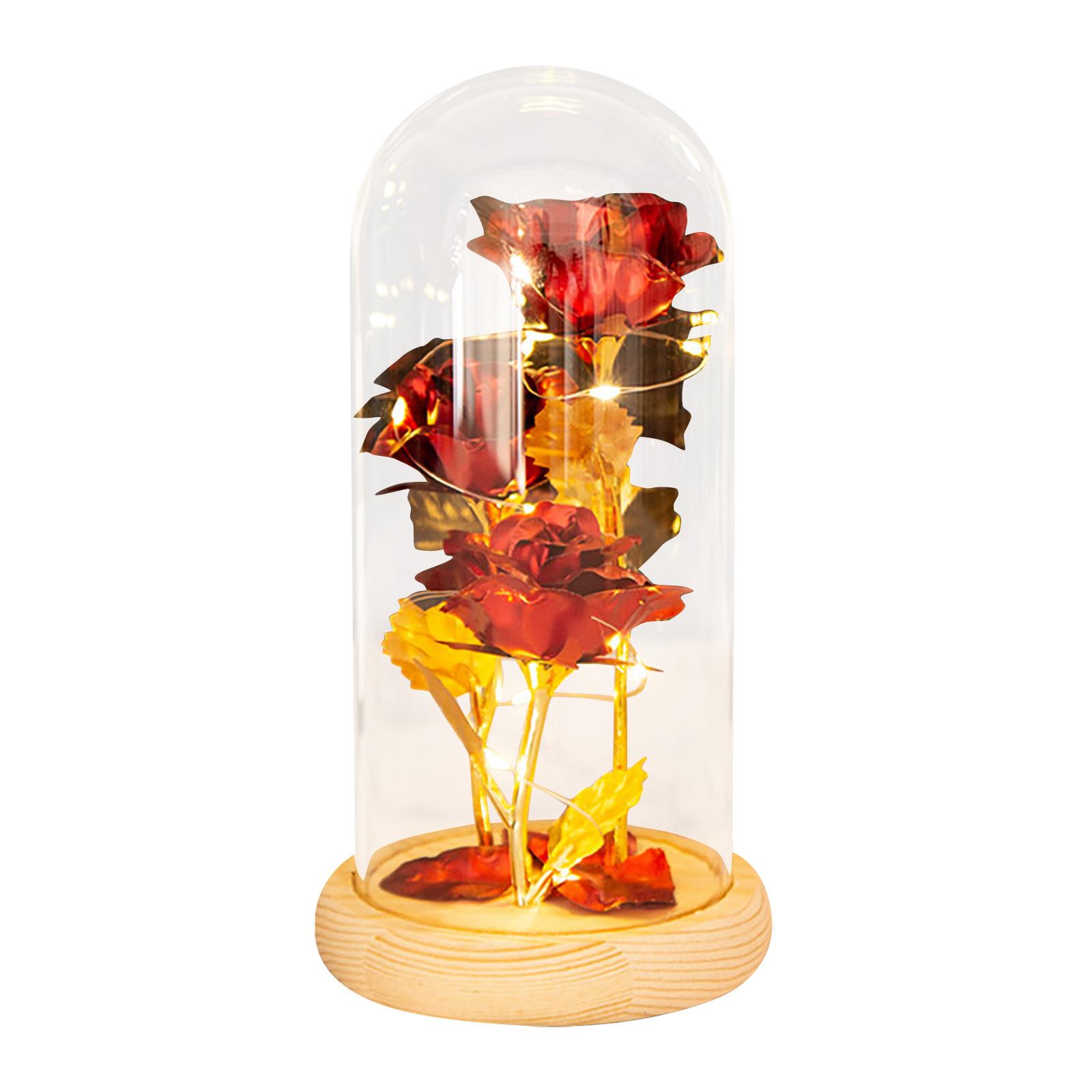 Artificial Rose Flowers Glass Rose LED Light  Gift For Valentine s Day бежевый
