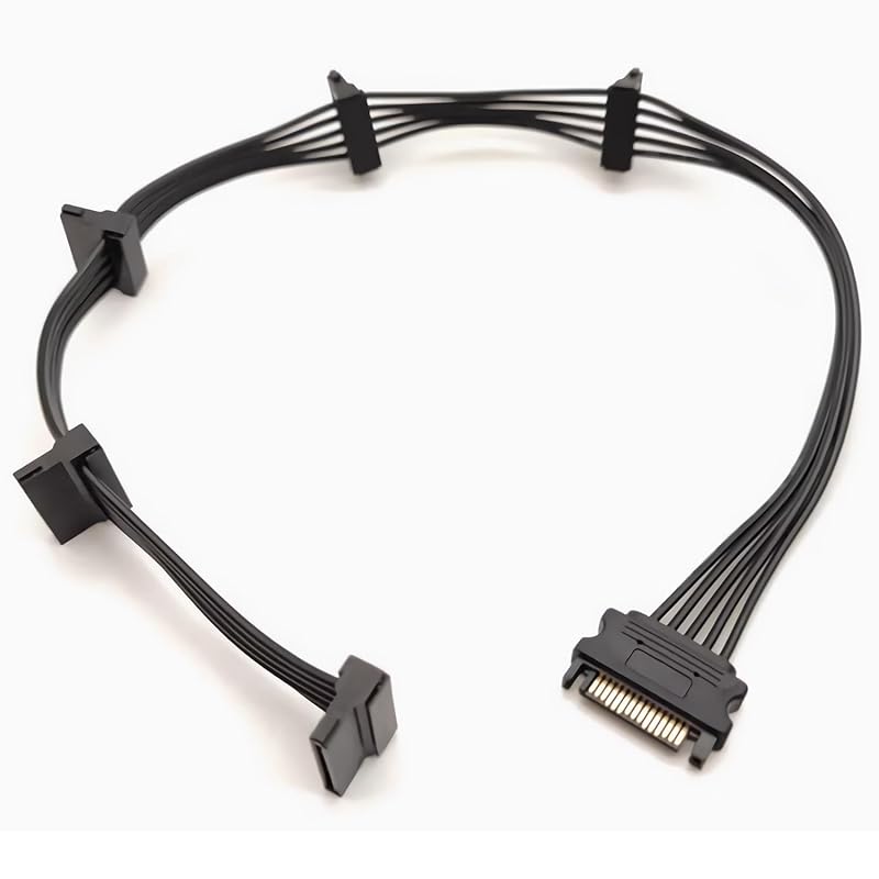 SATA Power Splitter Cable 19.7 in (500 mm) - 15 Pin SATA 1 Male to 5 Female Power Splitter Adapter Cable Powers up to 5 HDD, SSD, Optical Drives (1, 1