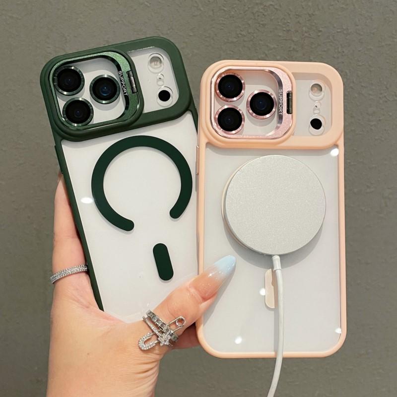 Transparent Case For iPhone 17 Air 16 15 14 Plus 13 12 11 Pro Max For Magsafe Wireless Charge Camera Stand Holder Lens Cover