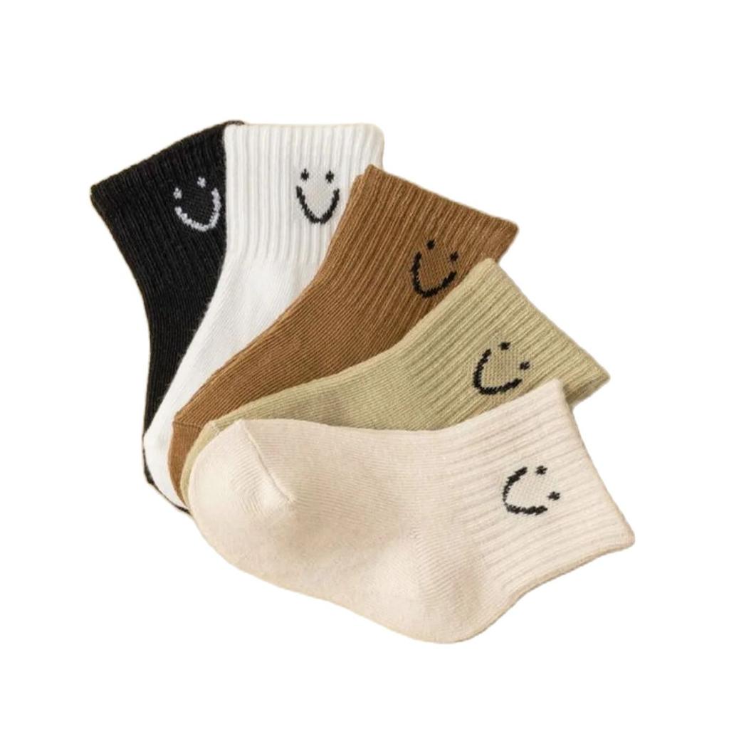 5 Pairs Baby Cartoon Pattern And Solid Color Socks