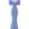 Blue small trailing evening dress, annual meeting host sequined waist fishtail skirt, light luxury niche bride toast dress women