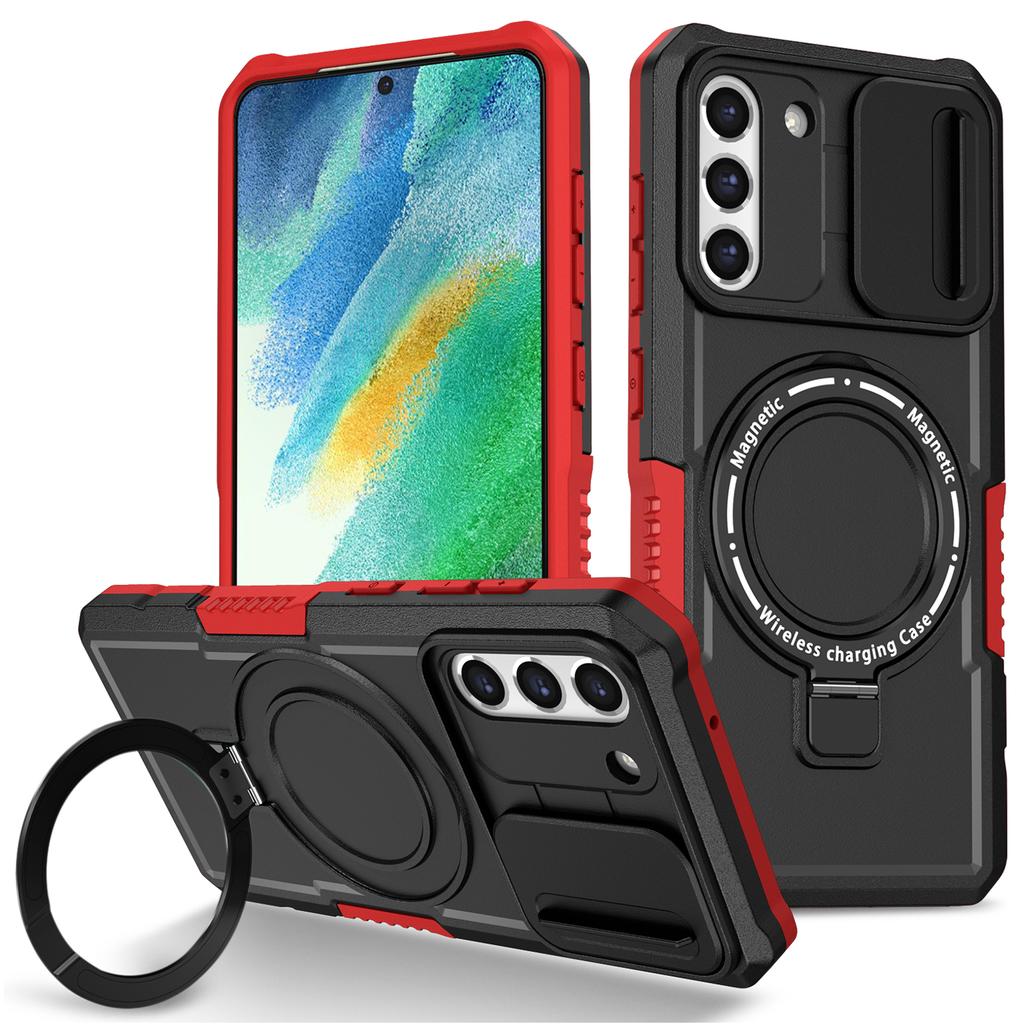 For Samsung Galaxy S21 FE 5G Case PC+TPU Magnetic Phone Shell with Slide Camera Cover