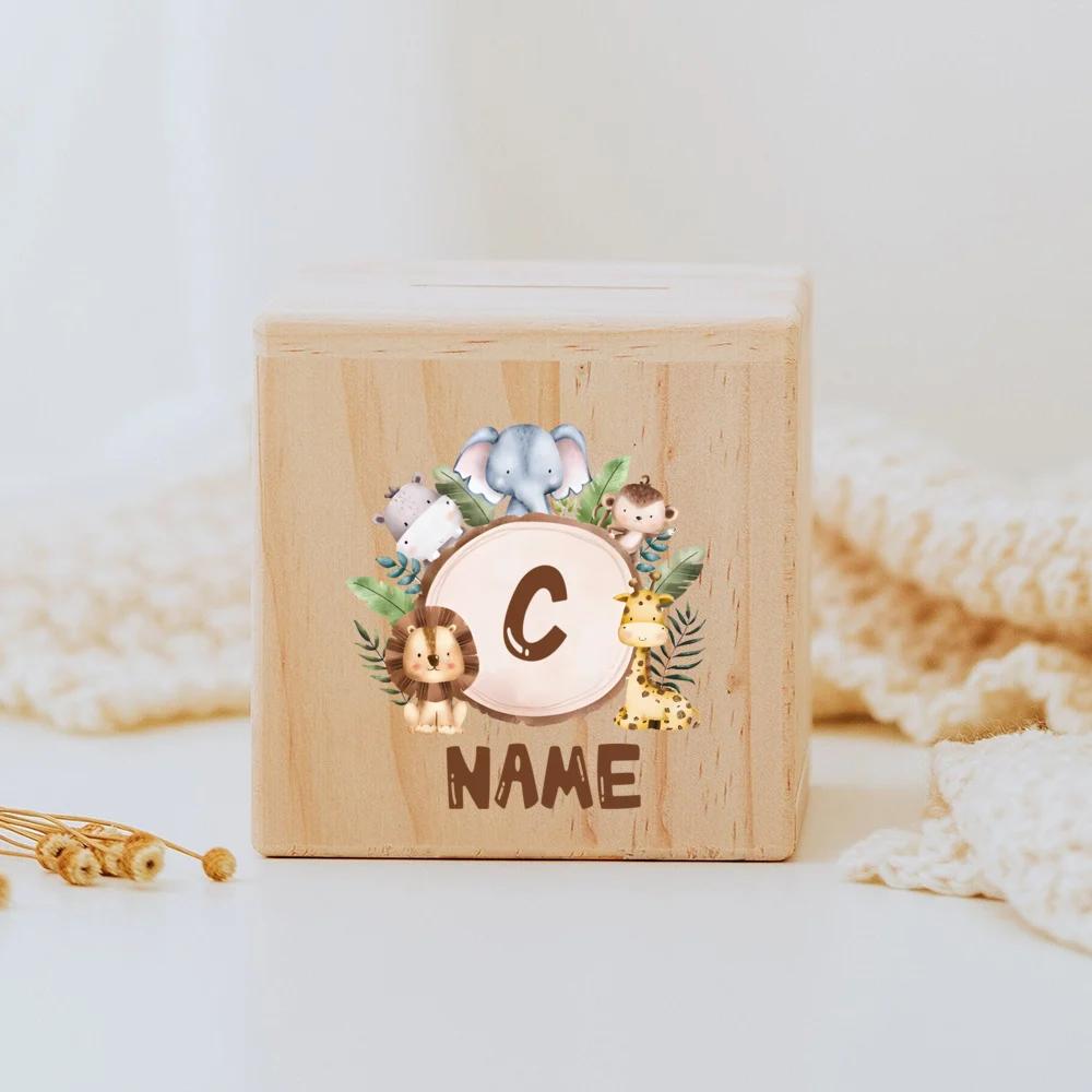Personalized Money Box Baby Birth Gift Children Wooden Money Box with Name Customized Piggy Bank Baptism Gift
