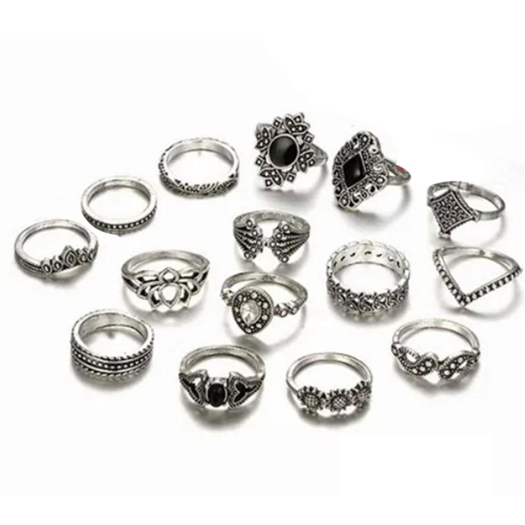 Satın alın 15PCS Vintage Metal Rings Finger Joint Rings Hollow Design