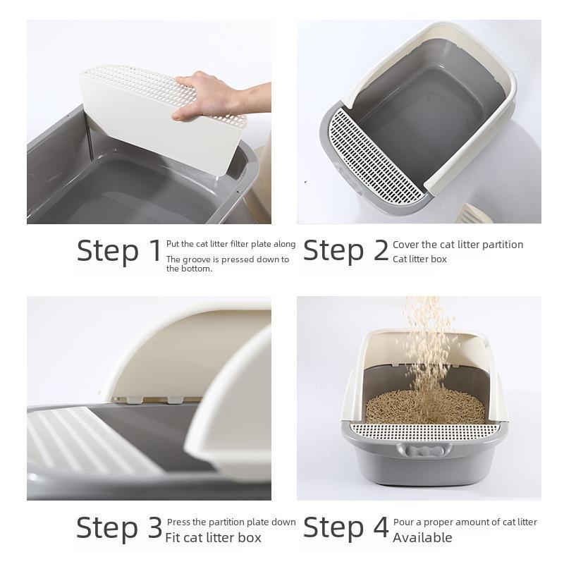 Yarı Kapalı Sıçrama Önleyici Kedi Kum Kabı, Kepçe ve Koku Giderici