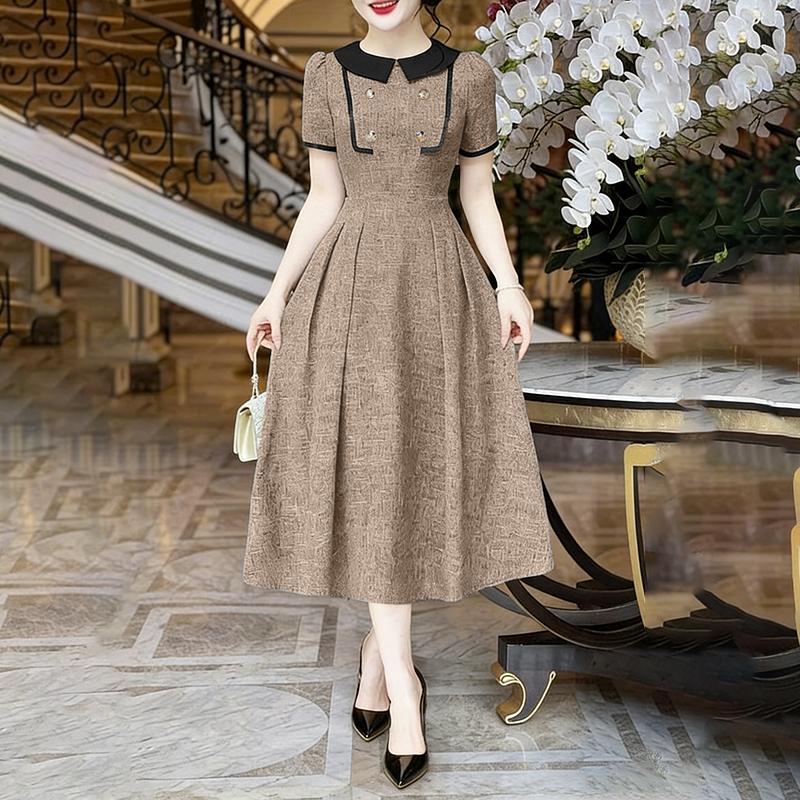 ZANZEA Women Casual Doll Collar Summer Short Sleeve Elegant A-line Dress