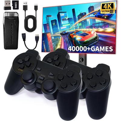 Retro Wireless Game Console 20000+ Games 9 Classic Emulators, 4K HDMl Output 2.4GHz Wireless Controller, Plug and Play Video Game Stick for TV(128G)