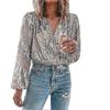 Women Sequin Sparkle V Neck Long Sleeve Shirt For Party - JA