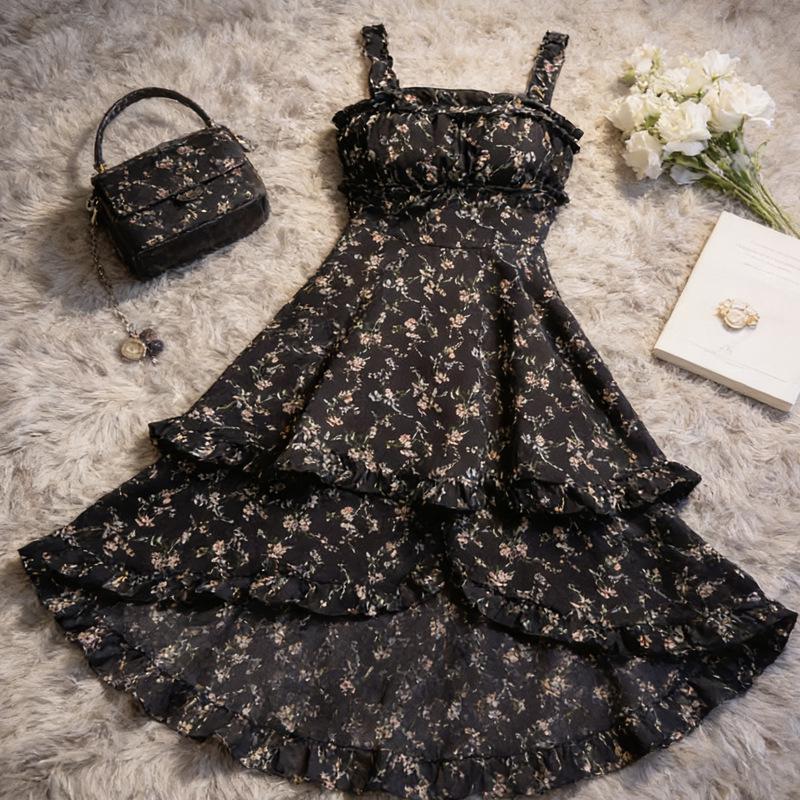 2026 Summer New Arrival: Sleeveless Square Neck Dress with Cinched Waist and Irregular Ditsy Floral Design