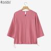 ZANZEA Women Casual Round Neck Loose Summer 3/4 Sleeve Blouse