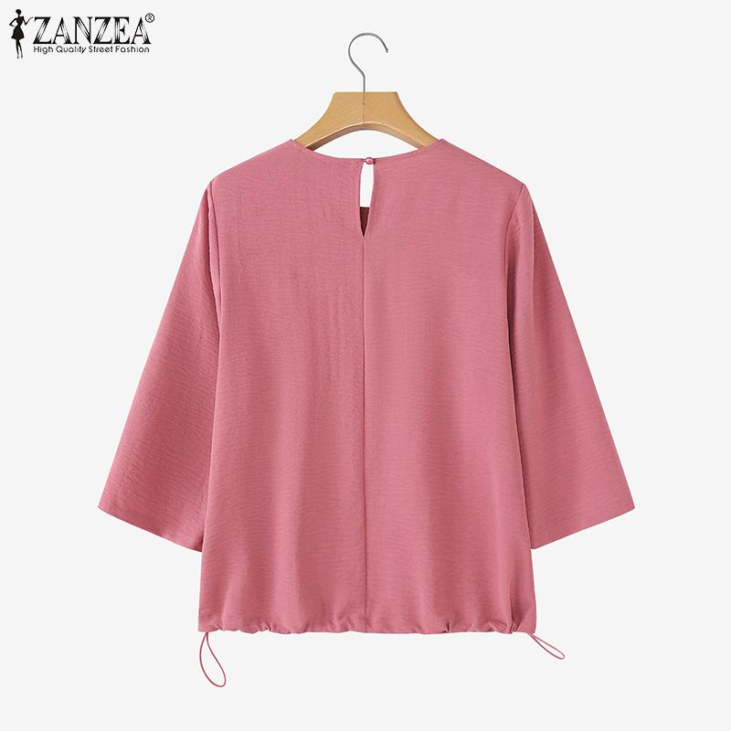 ZANZEA Women Casual Round Neck Loose Summer 3/4 Sleeve Blouse