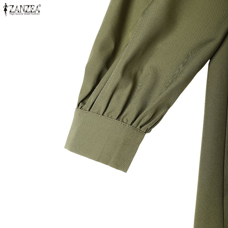 ZANZEA Women Casual Round Neck Solid Color Long Sleeve Long Dress