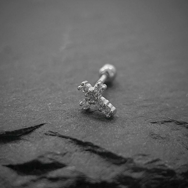 

999 Sterling Silver Color round Studs Sleep No Need to Take off Cross Special-Interest Design Screw Tightening Buckle Female Fashion Male Fashion 999 Silver Cross [Single]]