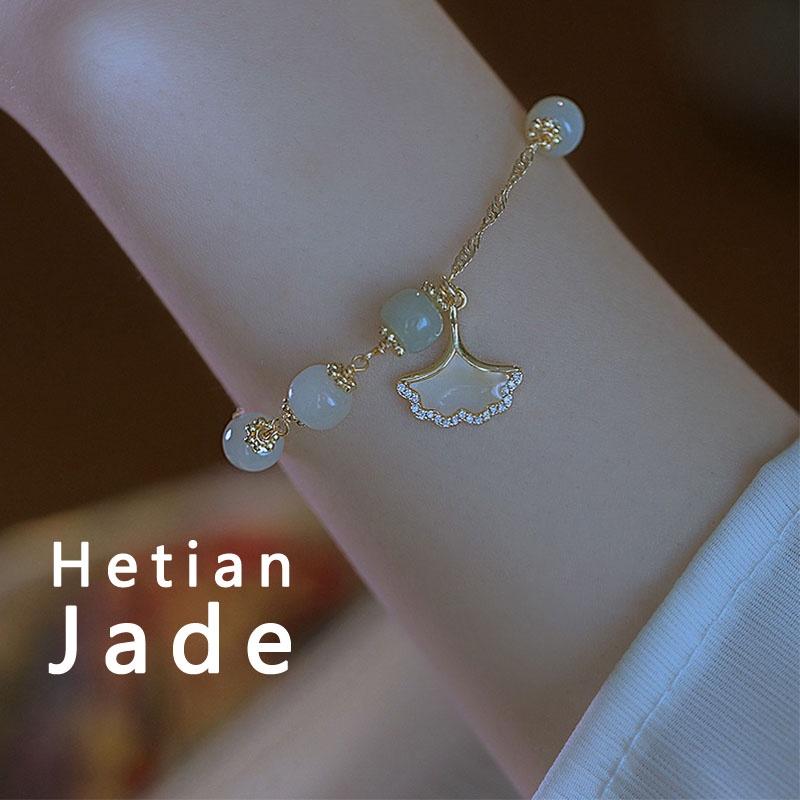 

Натуральные нефритовые бусины Гинкго Билоба Полный Бриллиантовый Браслет Для Женщин