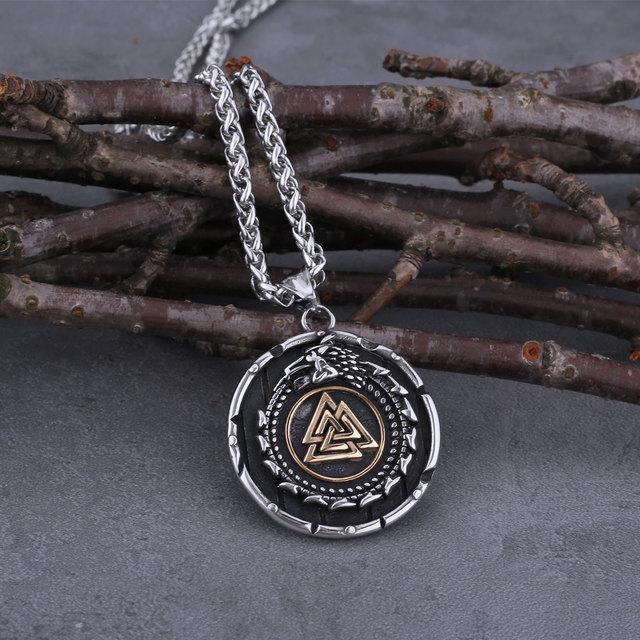 

Винтажное ожерелье с подвеской в ​​виде дракона викингов Уроборос, мужское ожерелье с треугольной руной Викинга Одина, амулет из нержавеющей стали, ювелирные изделия в подарок