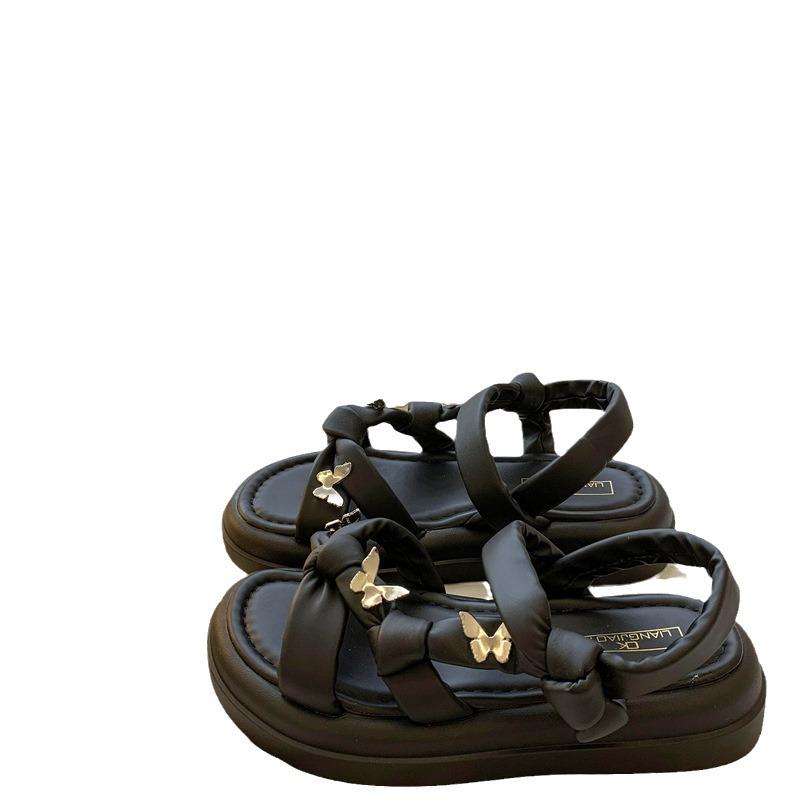 Platform sandals women's summer 2025 new bow French retro casual skirt Roman beach shoes