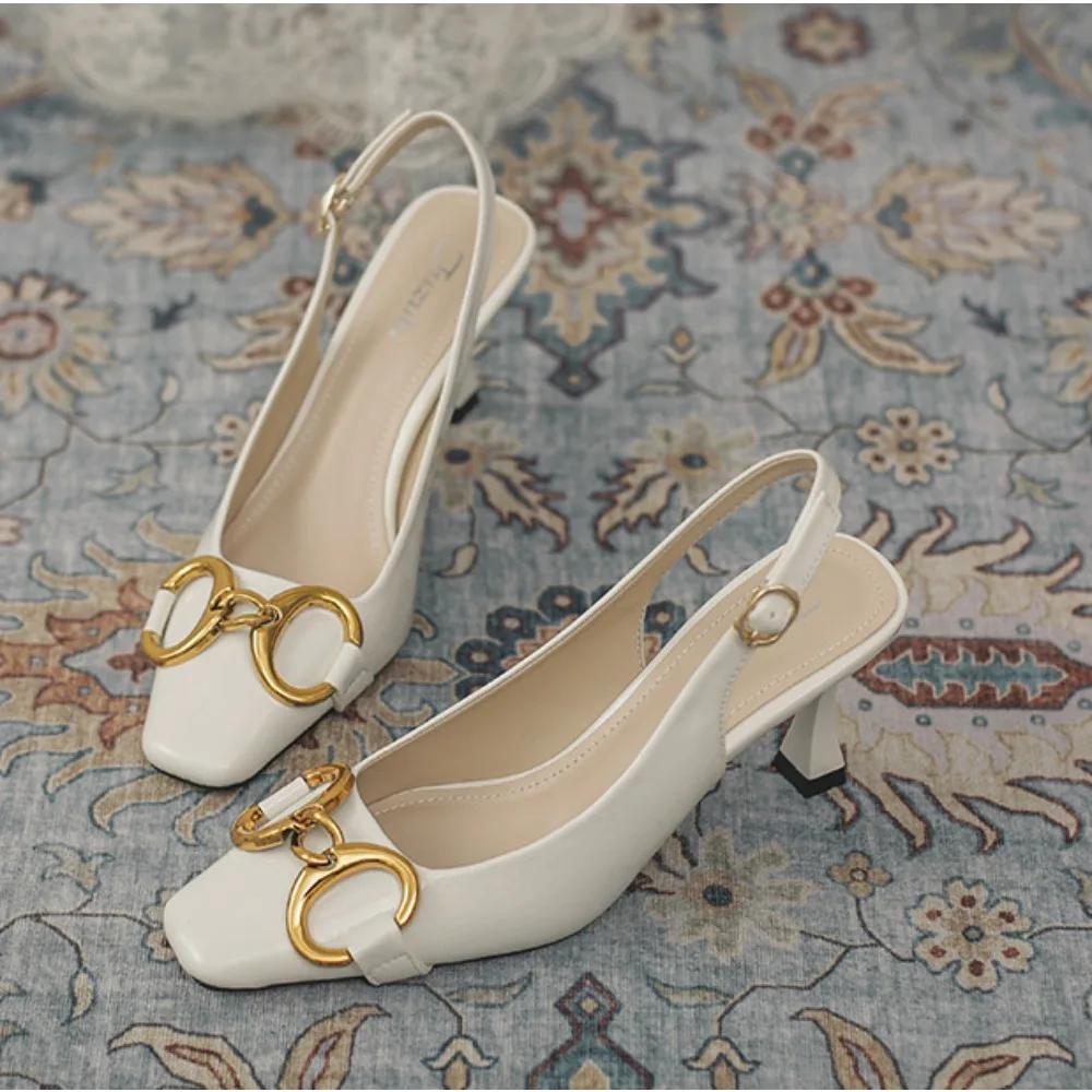 Sandals for Women 2025 Summer New High Heels Womens with A Straight Toe and A Back Empty Sole High Heels Sandal Sandalias Mujer