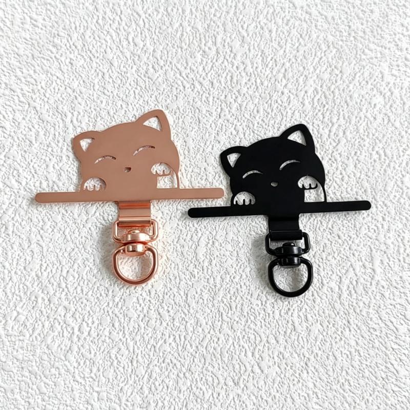 Cute Cat Stainless Steel Phone Lanyard Clip Patch 360° Rotatable Anti-Lost Phone Case Hanging Rope Snap Detachable Ultra-Thin
