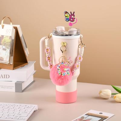 7pcs Accessories Set for Stanley Cup 30oz 40oz Tumbler Silicone Straw Cover Cap Water Bottle Handle Strap Letters Keychain Charm