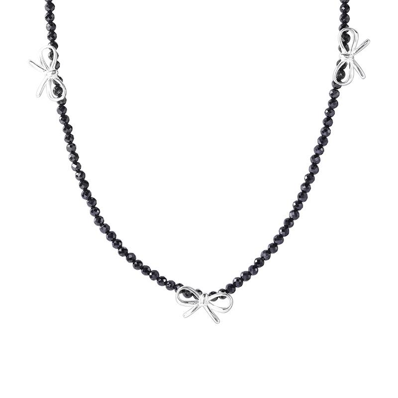 

Ожерелье с бантом из стерлингового серебра 925 пробы, женское, черное, индивидуальный дизайн в холодном стиле, продвинутая элегантная цепочка на ключицу, серебро 925