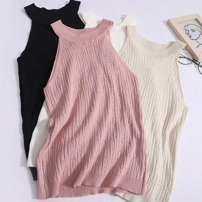 Summer Thin Hanging Neck Knitted Camisole Vest for Women's New Sleeveless Outfit Chic Outerwear and Inner Top