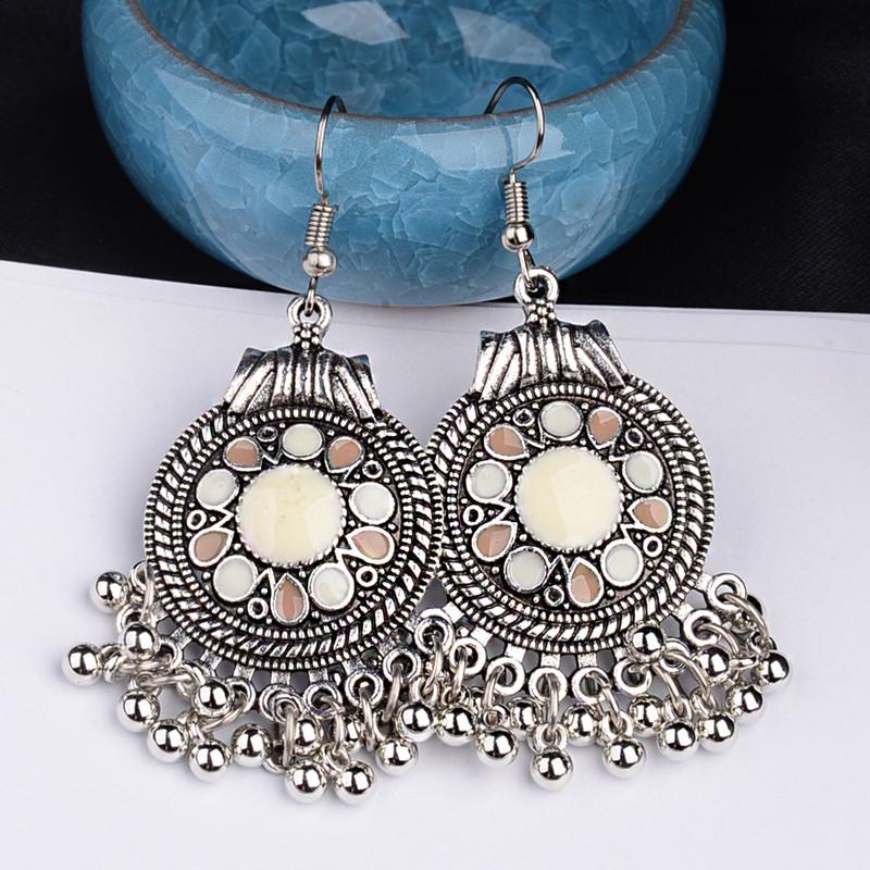 TopHanqi Indian Earring For Women Antique Ethnic Copper Color Small Bells WaterdropTassel Earrings Turkish Tribal Gypsy Zircon