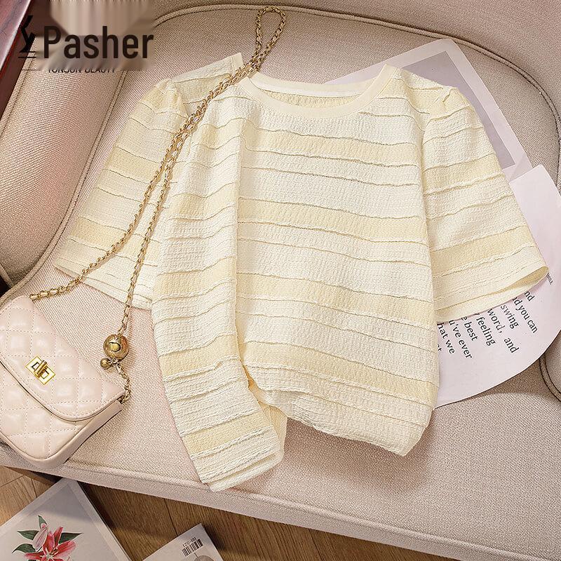 Sibaishe Women s Sweet Contrast Striped Short Sleeve T-Shirt XL