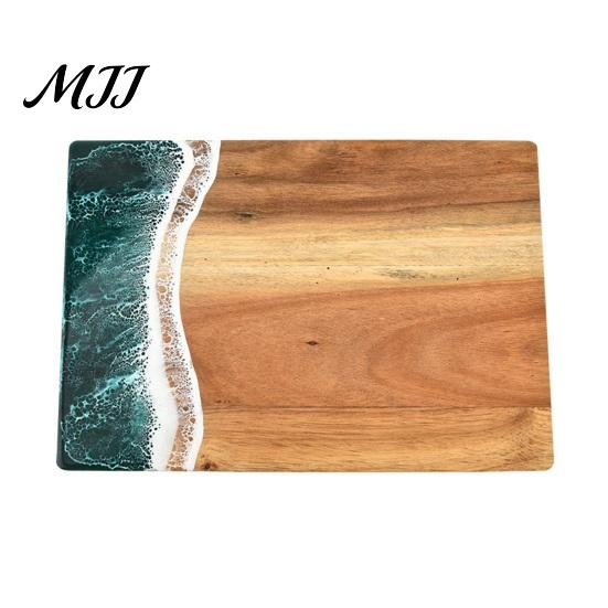 Stylish Kitchen Cutting Board Personalized with Ocean Resin Custom Charcuterie Engraved, Decorative Wood Wedding Gift, Unique for & Housewarming