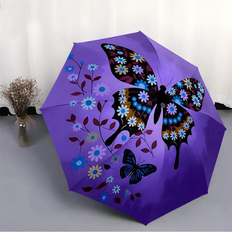 1pc Butterfly Flowers Automatic Open/close Umbrella, 8-Rib sturdy structure, Auto Folding/Opening, Portable Travel Umbrella for Women, Partiesc08