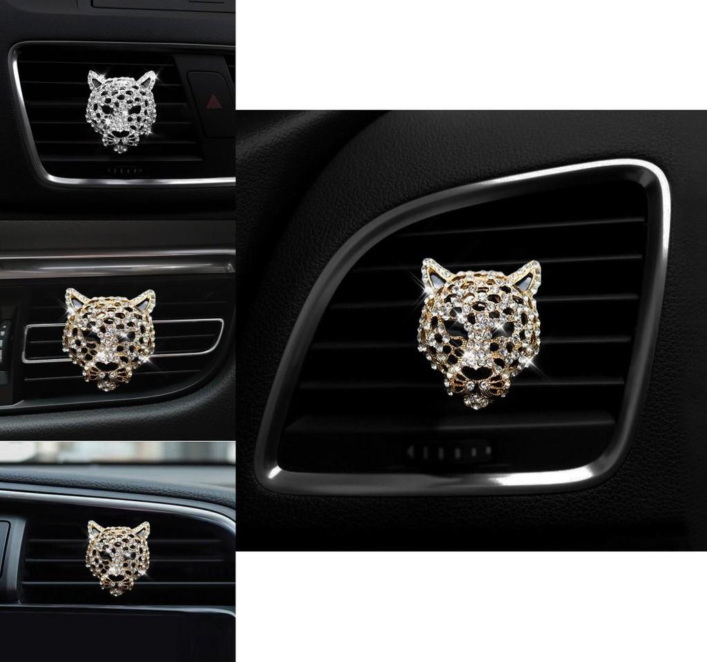 Metal Car Perfume Holder With Leopard Design Long-lasting Aroma Silver And Gold Options