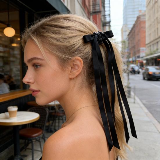 2Pcs Hair Claw Bow Shape Decorative Long Ribbon Hair Clip Powerful Holding Technology Seamless Magnetic Suction Design Hair Pin