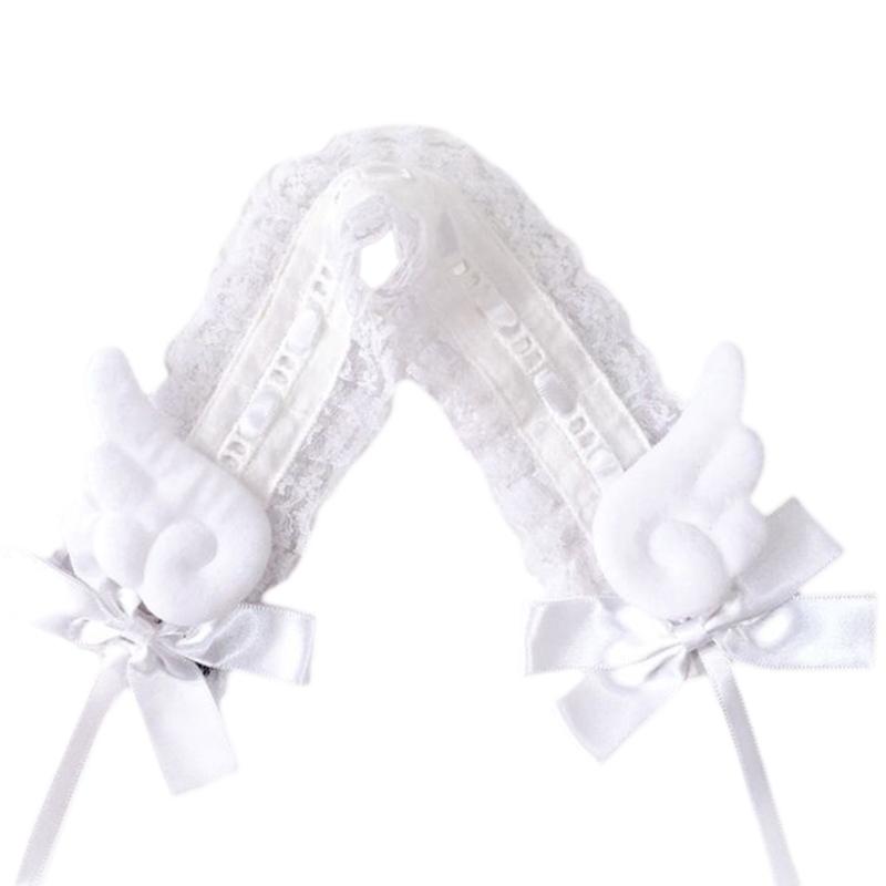 Women Hair Bands Maid Cosplay Headband Lolitas Lace Headwear with Cute Wings, Bowknot Decorations Hair Accessories