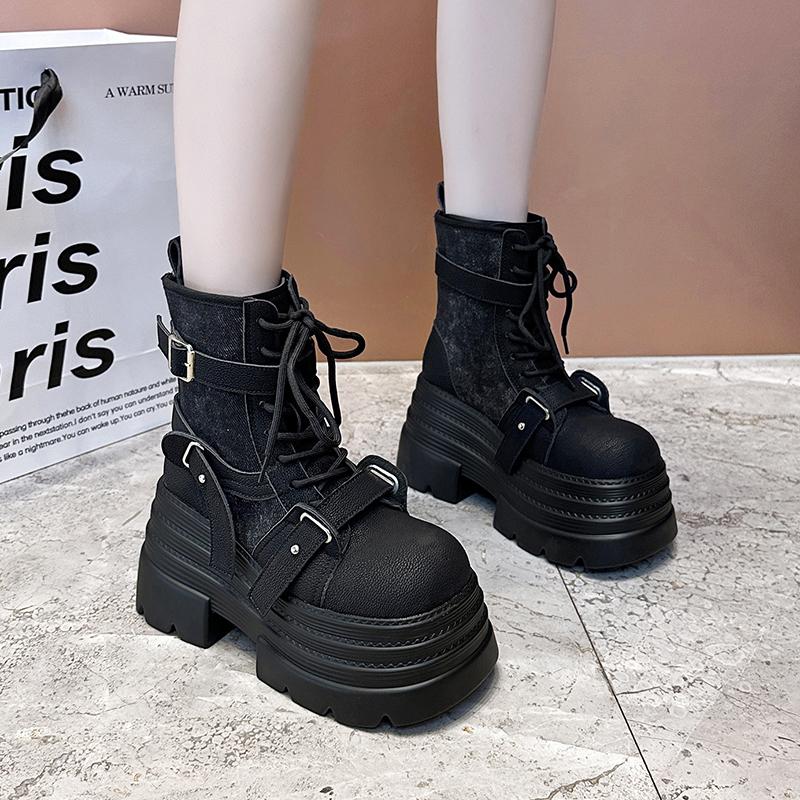 

Designer Women s Short Boots New Autumn Winter Suede Leather Chunky Boots Gladiator High Platfom Buckle Goth Boots Mujer Zapatos 34