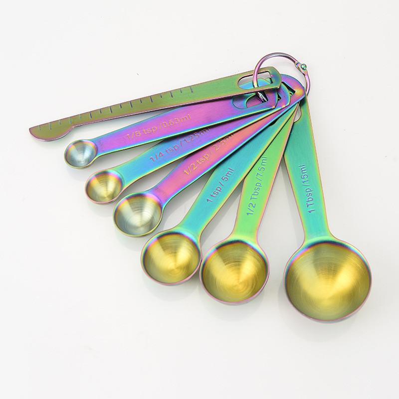 Elegant Six Piece Silver Measuring Spoon Set For Baking And Kitchen Use With Long Handle