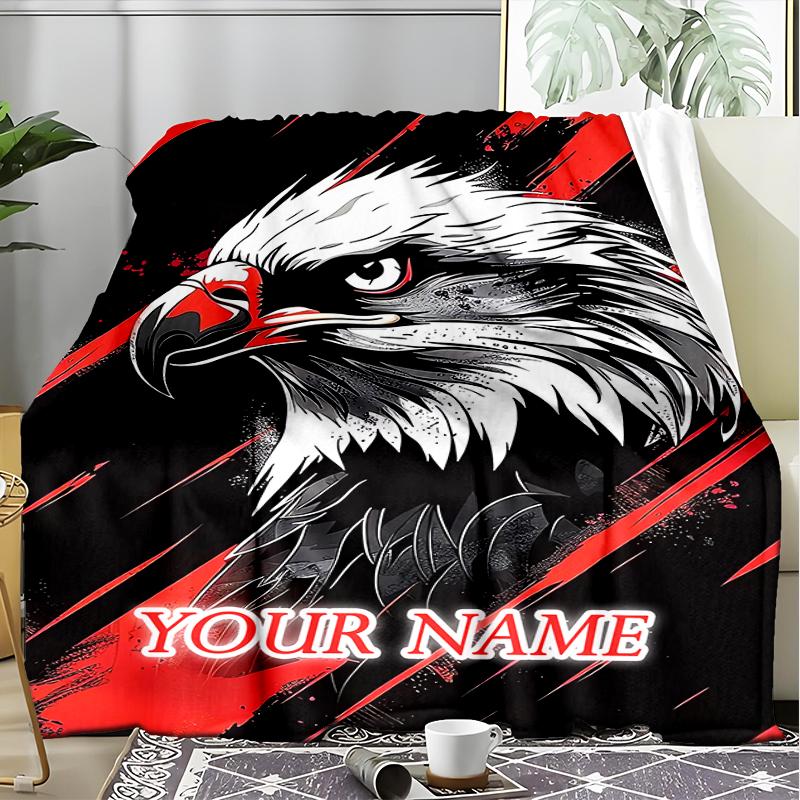 1PC Custom Name Eagle Power Artwork Outdooor Flannel Blankets Patterns Throw Blanket All-Season Soft Gift for Couch, Bed, Camping Gifts