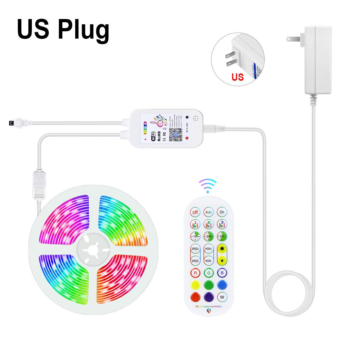 

Tuya Smart Wireless WiFi Светодиодная лента 12 В RGB 5050 Работает с Alexa Google Home Голосовое управление RGB Светодиодные ленты Гибкая лента с адаптером ЕС или США 20M-US